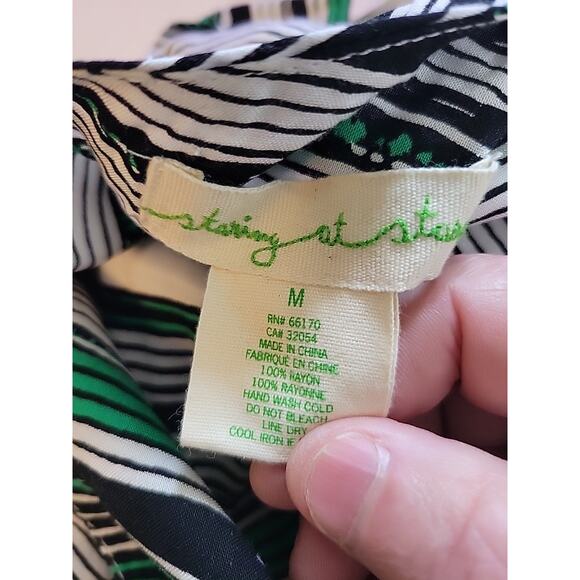 Staring At Stars White Green Striped Criss Cross Cutout Dress Medium Pockets - Picture 10 of 10